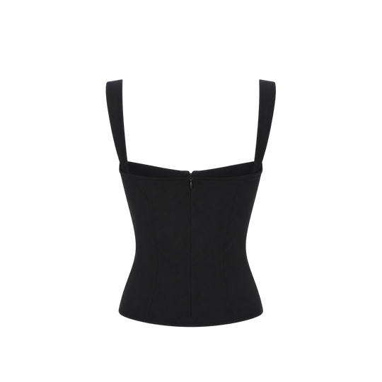 Voyd black structured corset top with wide straps
