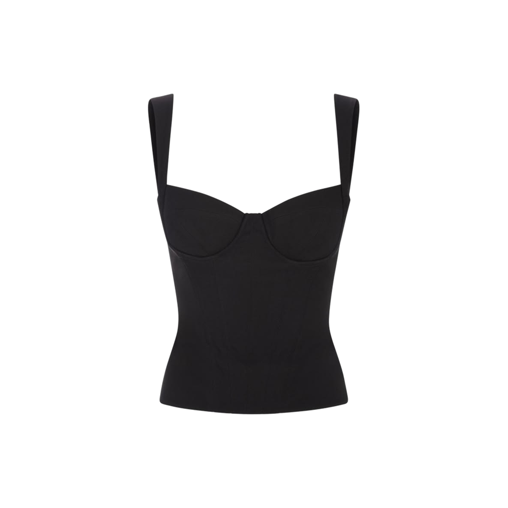 Voyd black structured corset top with wide straps