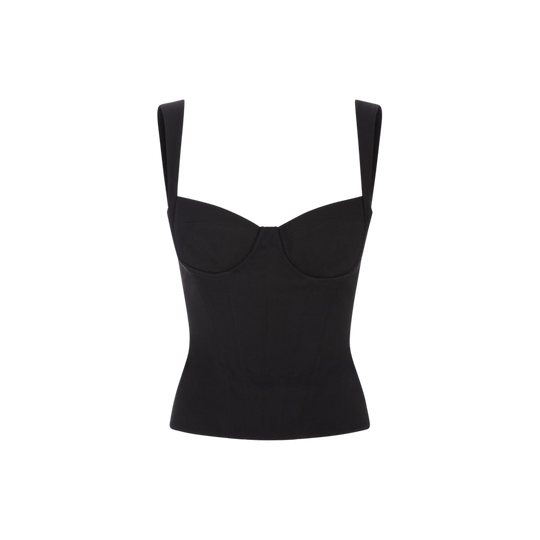 Voyd black structured corset top with wide straps