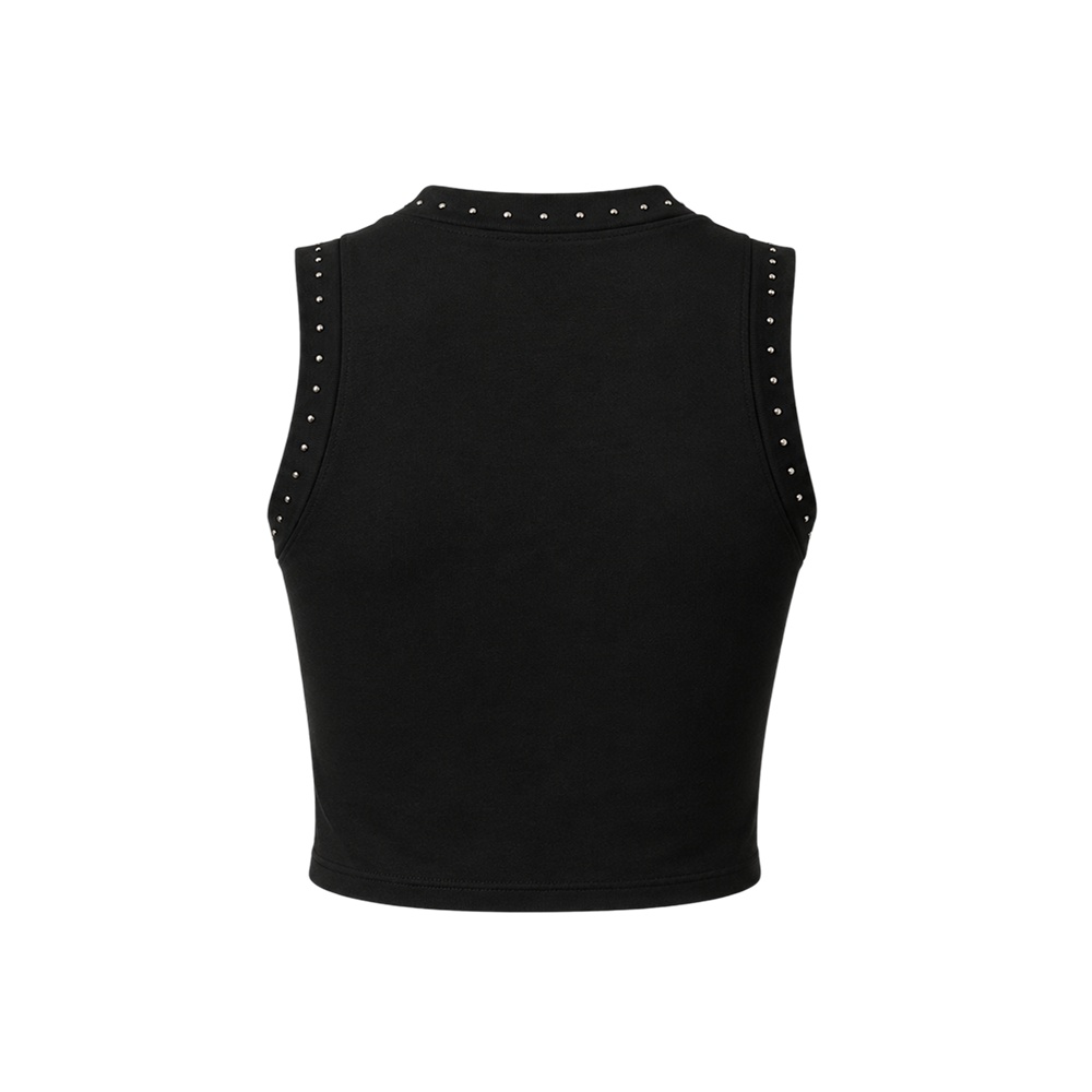 Voyd black studded sleeveless crop top.
