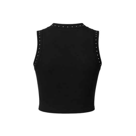 Voyd black studded sleeveless crop top.