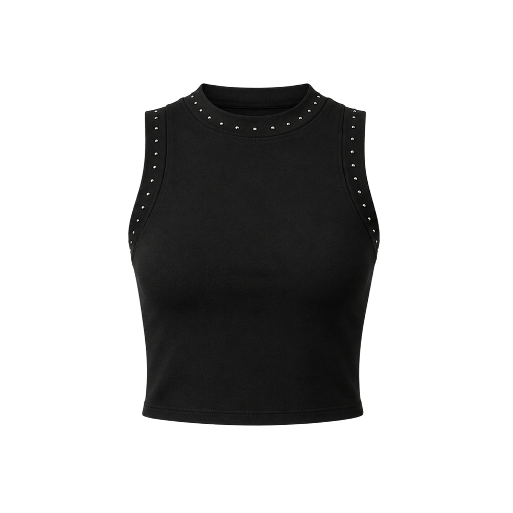 Voyd black studded sleeveless crop top.