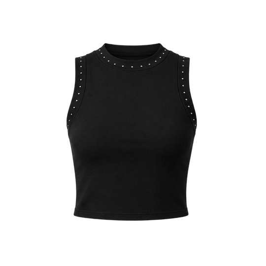Voyd black studded sleeveless crop top.