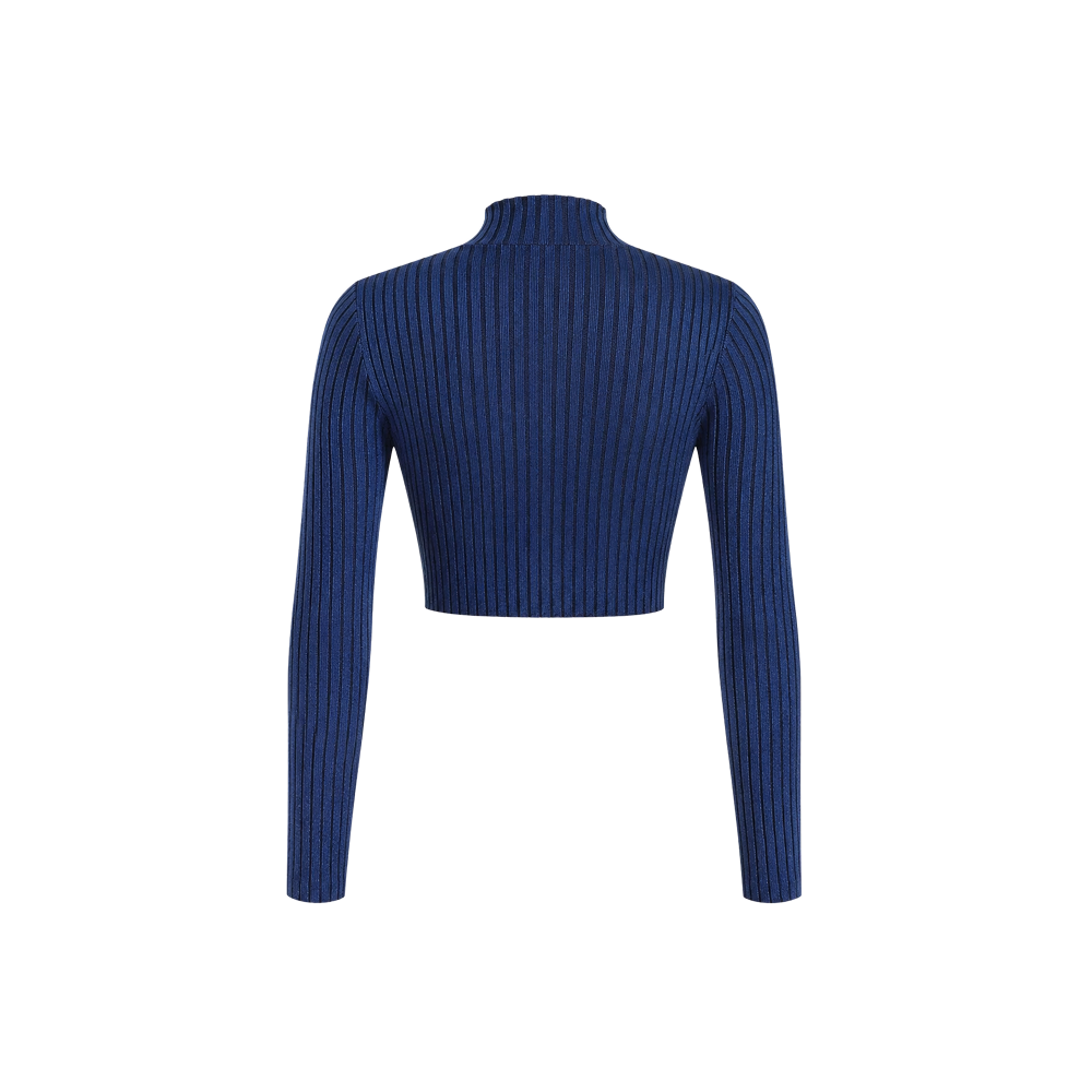 Voyd blue ribbed mock-neck cropped top