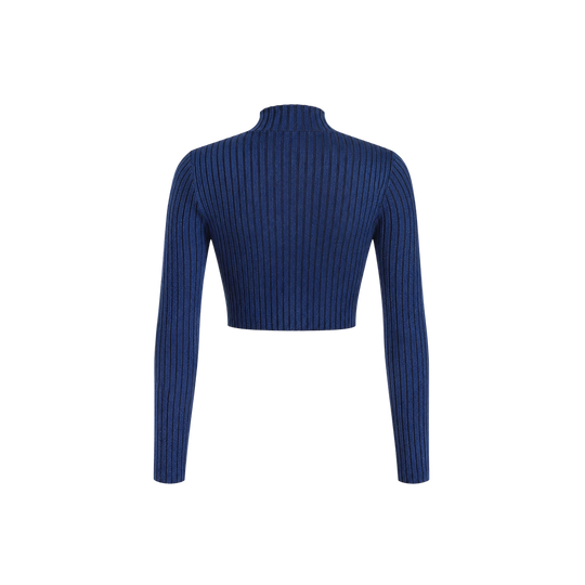 Voyd blue ribbed mock-neck cropped top