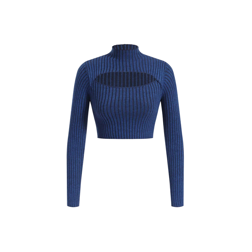 Voyd blue ribbed mock-neck cropped top