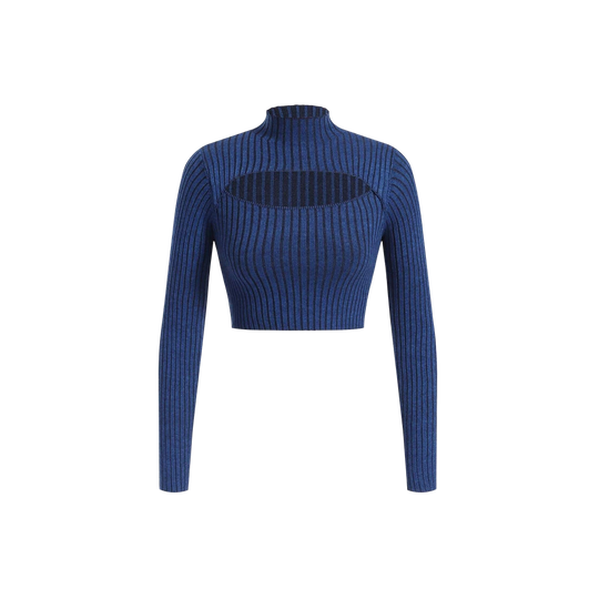 Voyd blue ribbed mock-neck cropped top