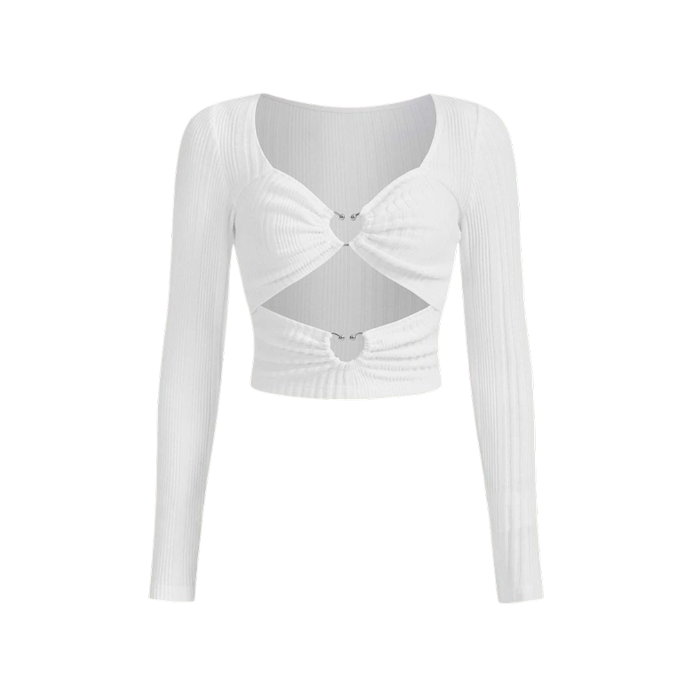 Voyd rRbbed long-sleeve White crop top