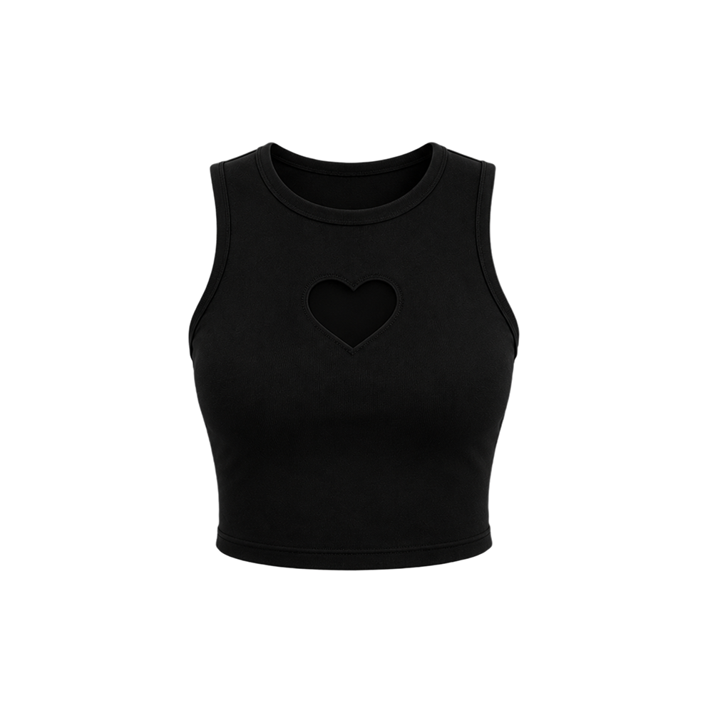 Voyd round-neck heart cut-out crop top black