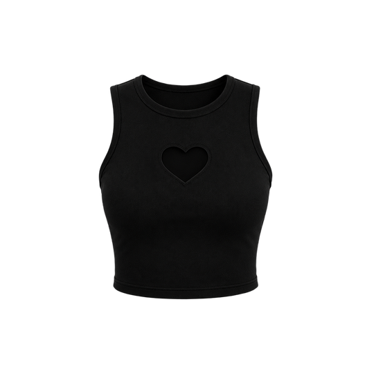 Voyd round-neck heart cut-out crop top black