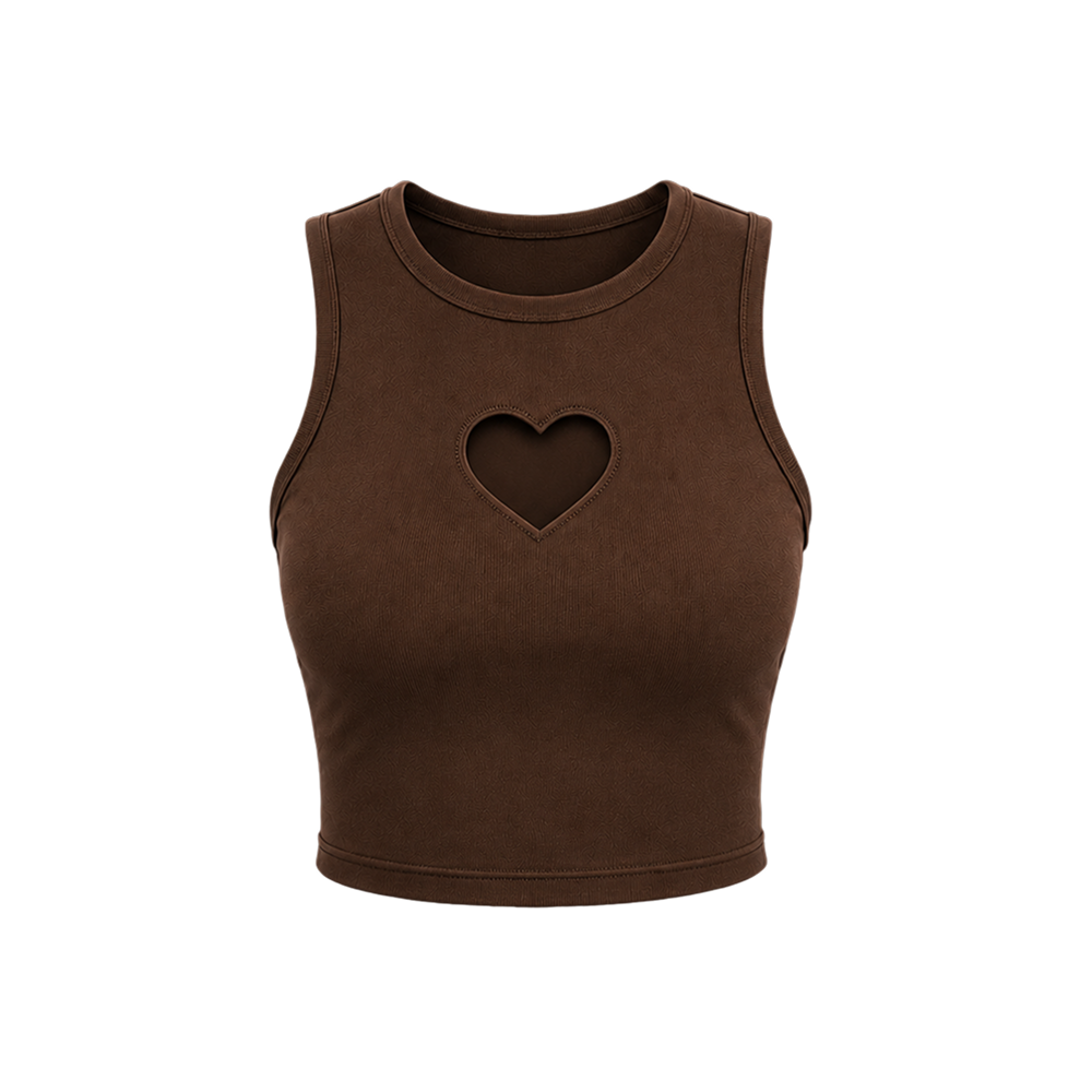 Voyd round-neck heart cut-out crop top brown