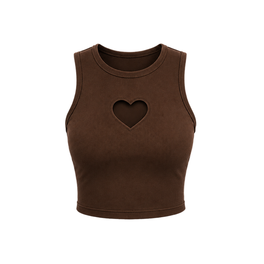 Voyd round-neck heart cut-out crop top brown