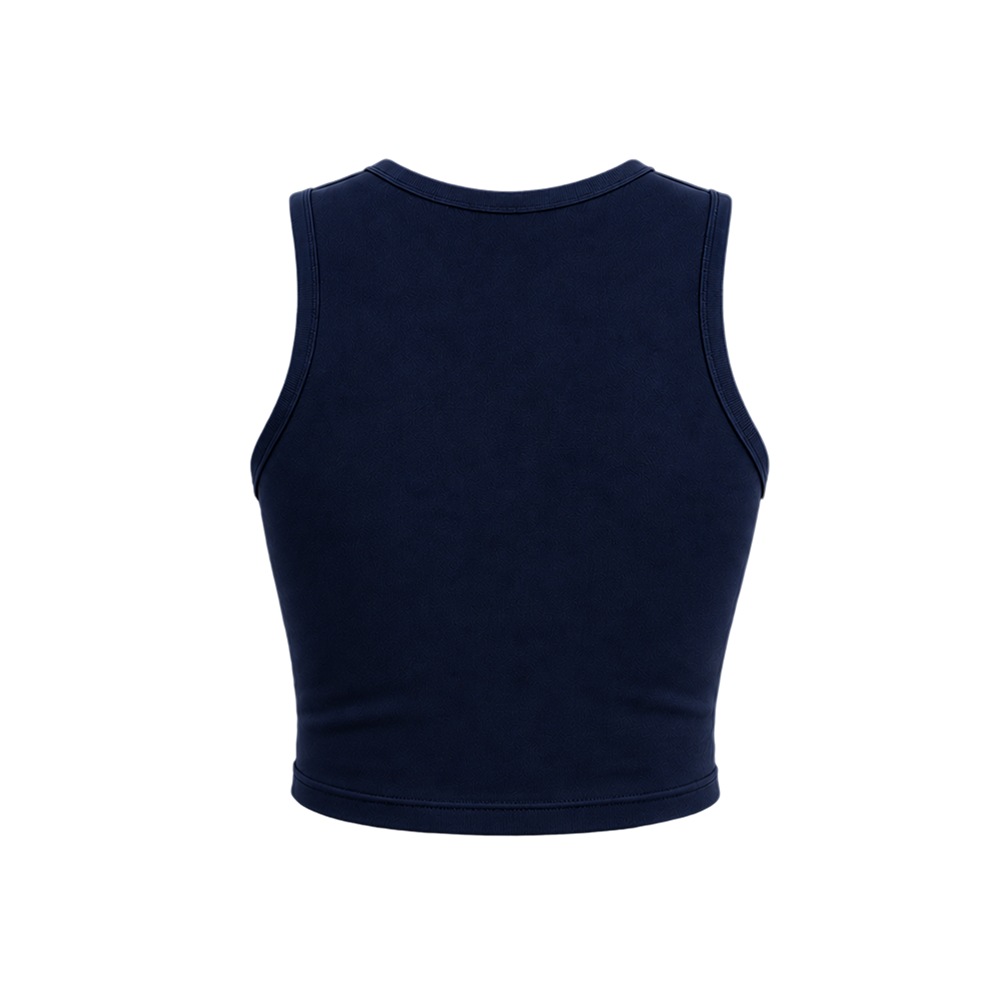 Voyd round-neck heart cut-out crop top navy blue