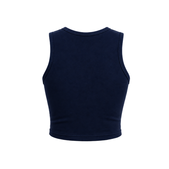 Voyd round-neck heart cut-out crop top navy blue