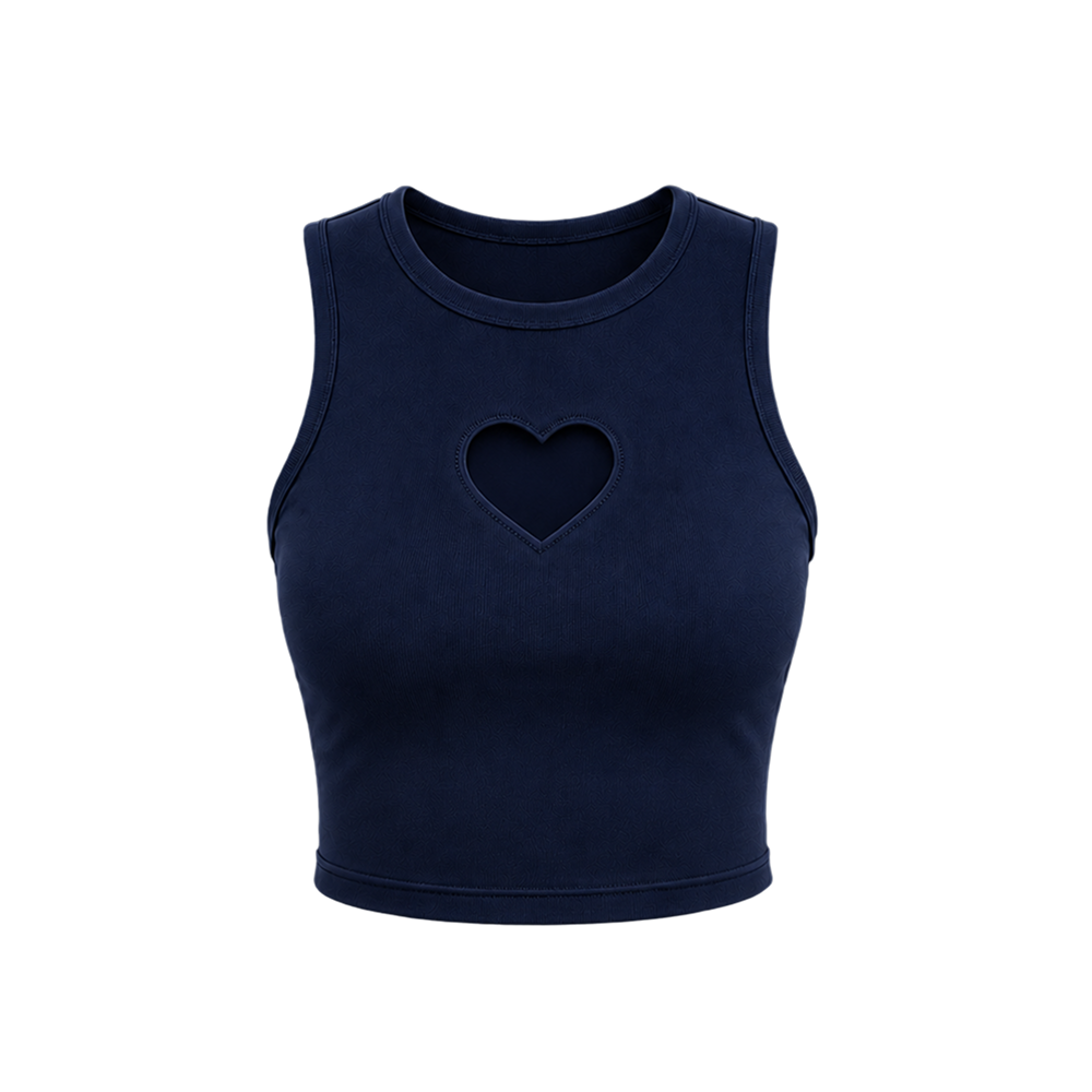 Voyd round-neck heart cut-out crop top navy blue