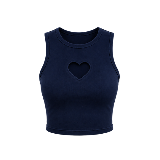 Voyd round-neck heart cut-out crop top navy blue