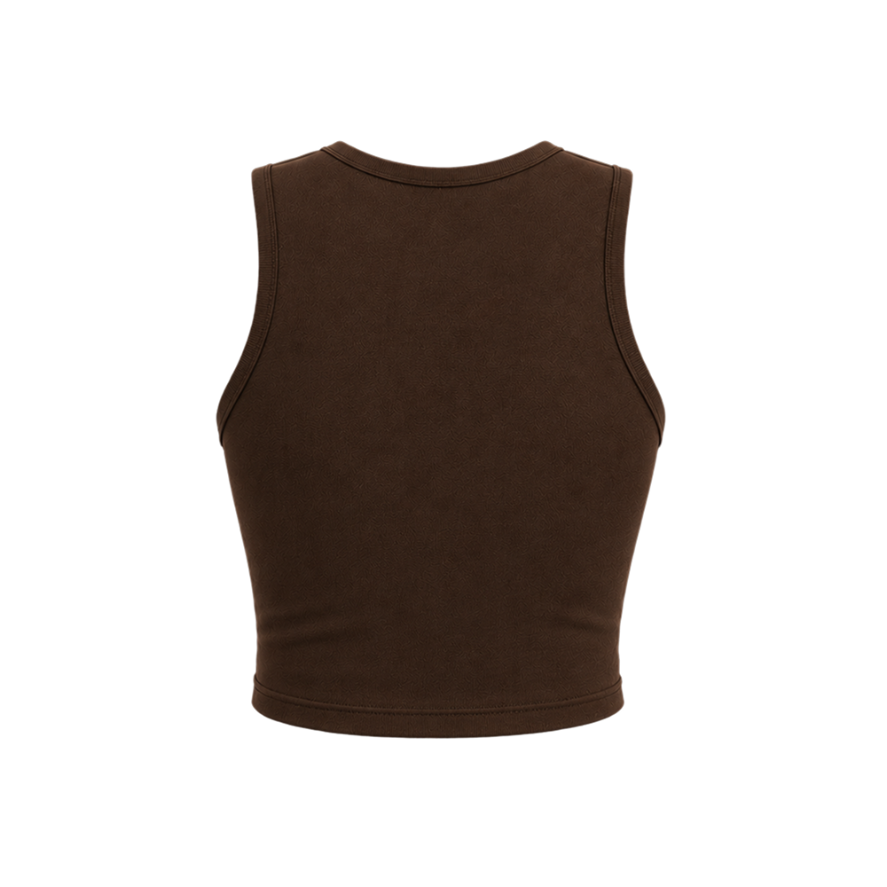Voyd round-neck star cut-out crop top brown.