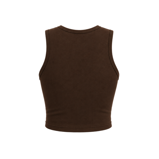 Voyd round-neck star cut-out crop top brown.