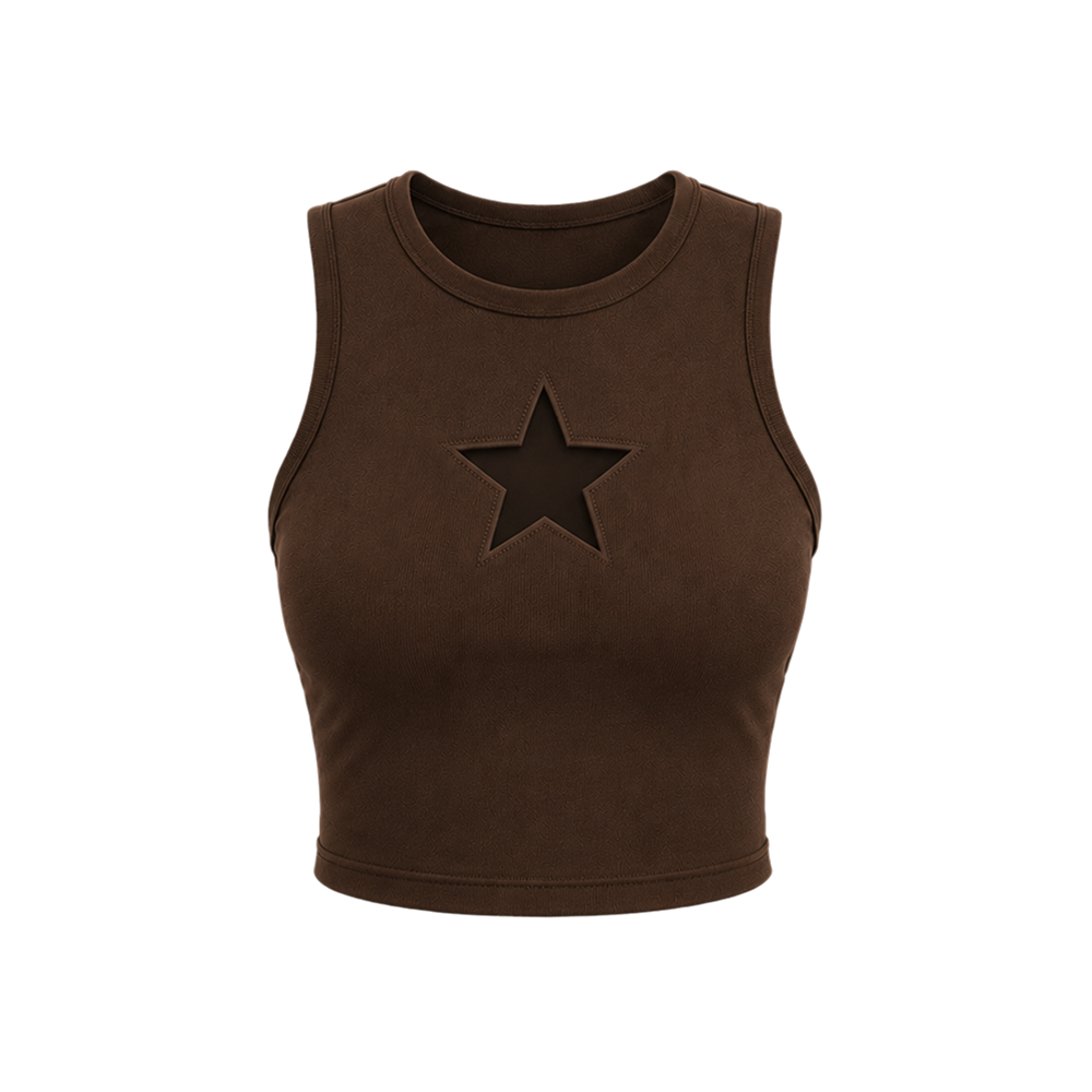 Voyd round-neck star cut-out crop top brown.