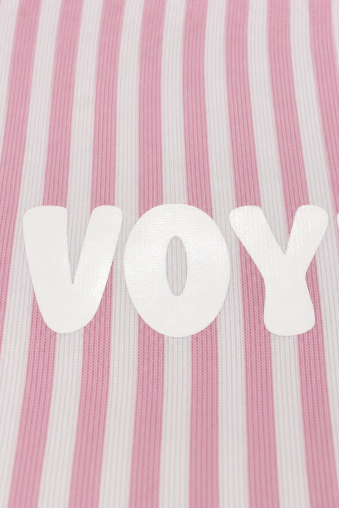Close-up fabric detail - Voyd I am a Child of God Pink Stripe Shirt