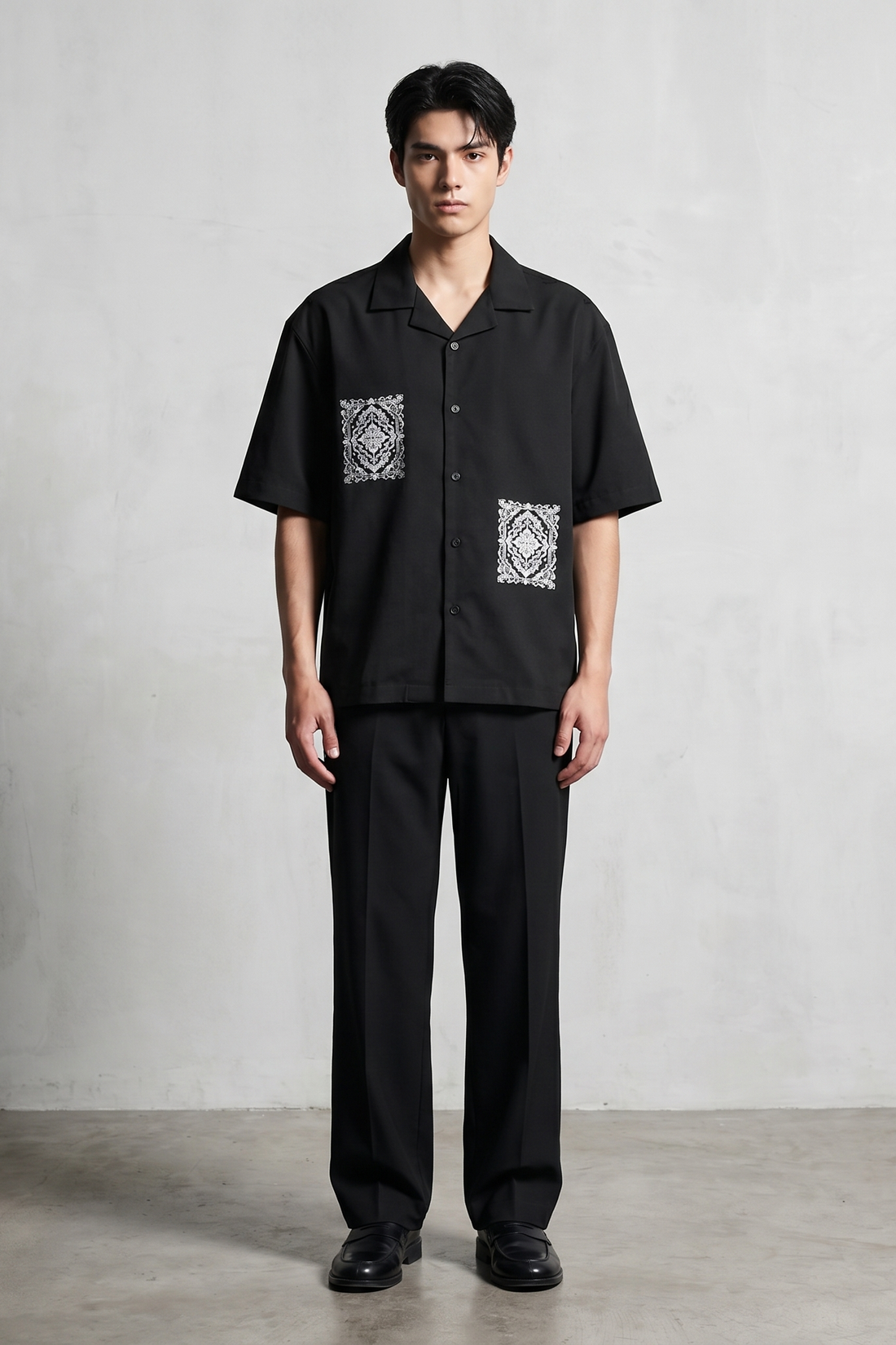 Void Ritual Print Black Bowling Shirt