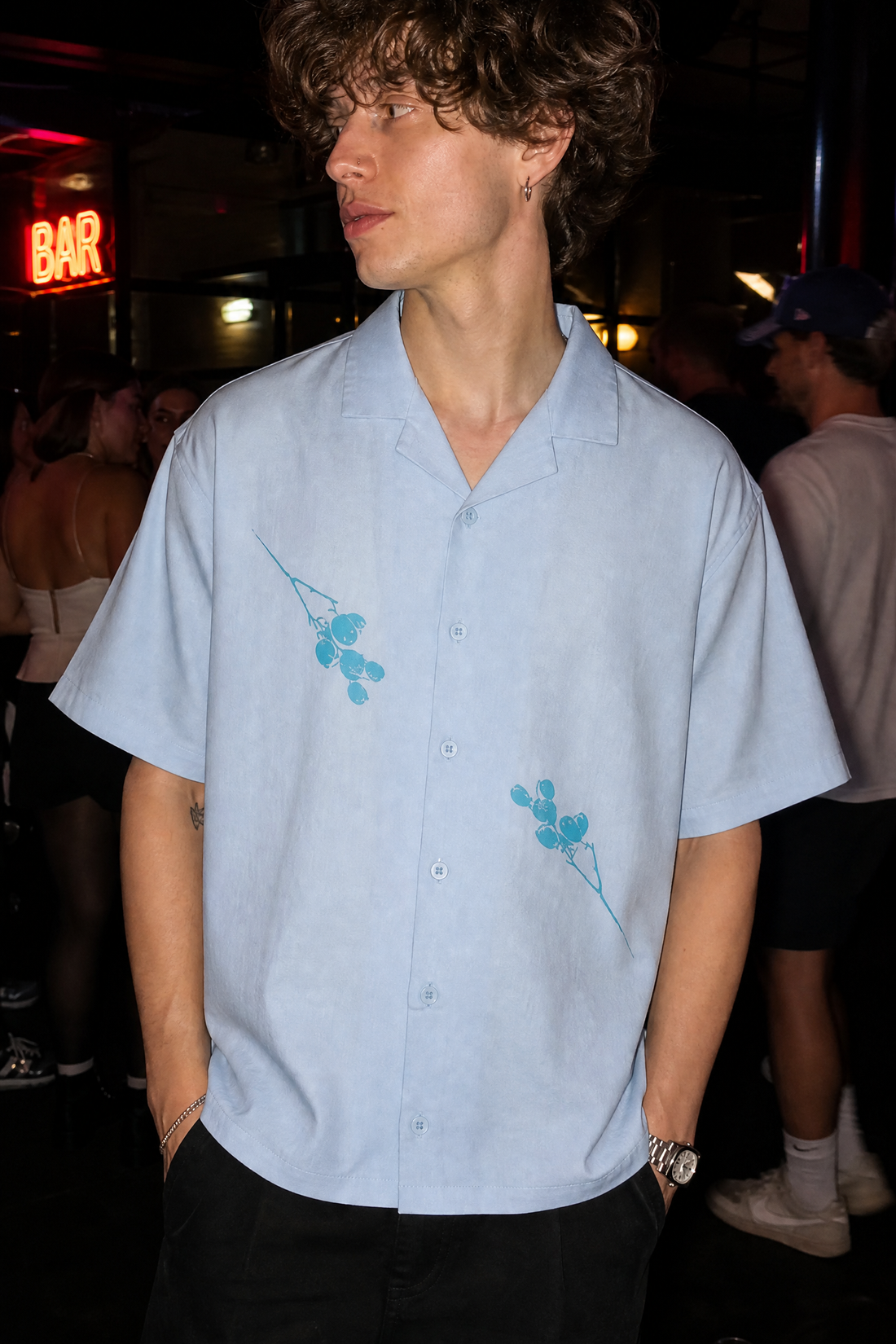 Void Obsidian Wings Ice Blue Bowling Shirt
