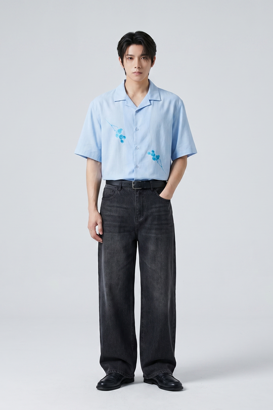 Void Obsidian Wings Ice Blue Bowling Shirt