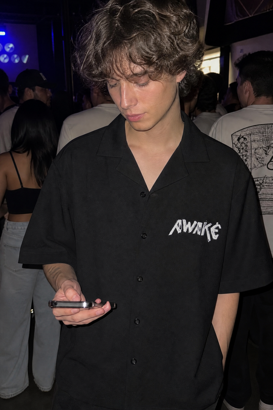 Void The Awake Pattern Black Bowling Shirt