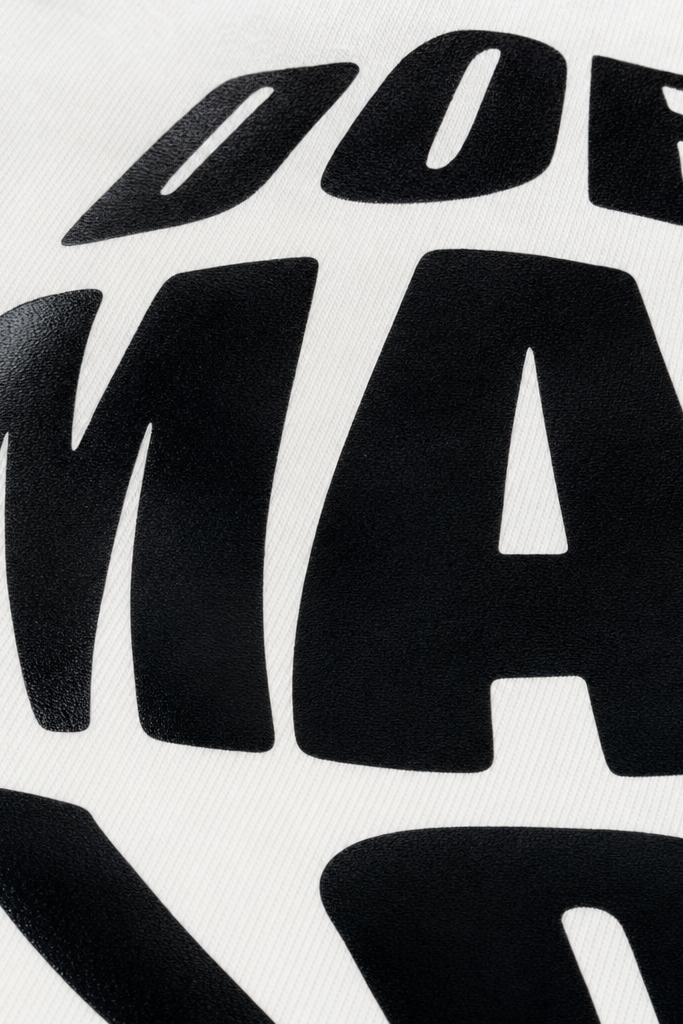 Close-up fabric detail - Voyd Divine Chaos White T-shirt