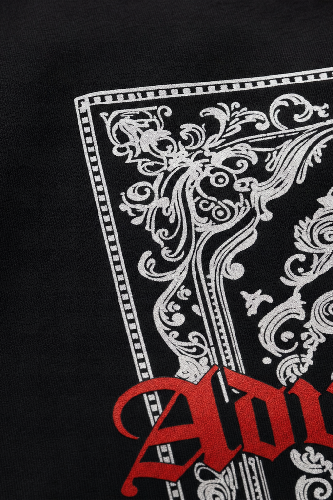 Close-up fabric detail - Void Ritual Print Black Bowling Shirt
