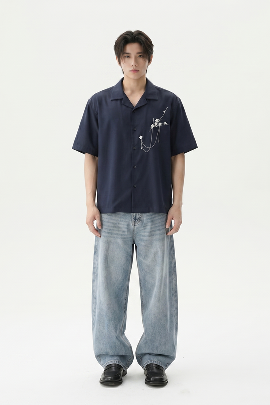 Void Bloom Club Blue Bowling Shirt