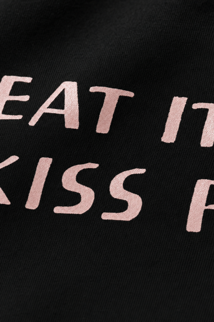 Close-up fabric detail - Voyd Midnight Affection Black T-shirt