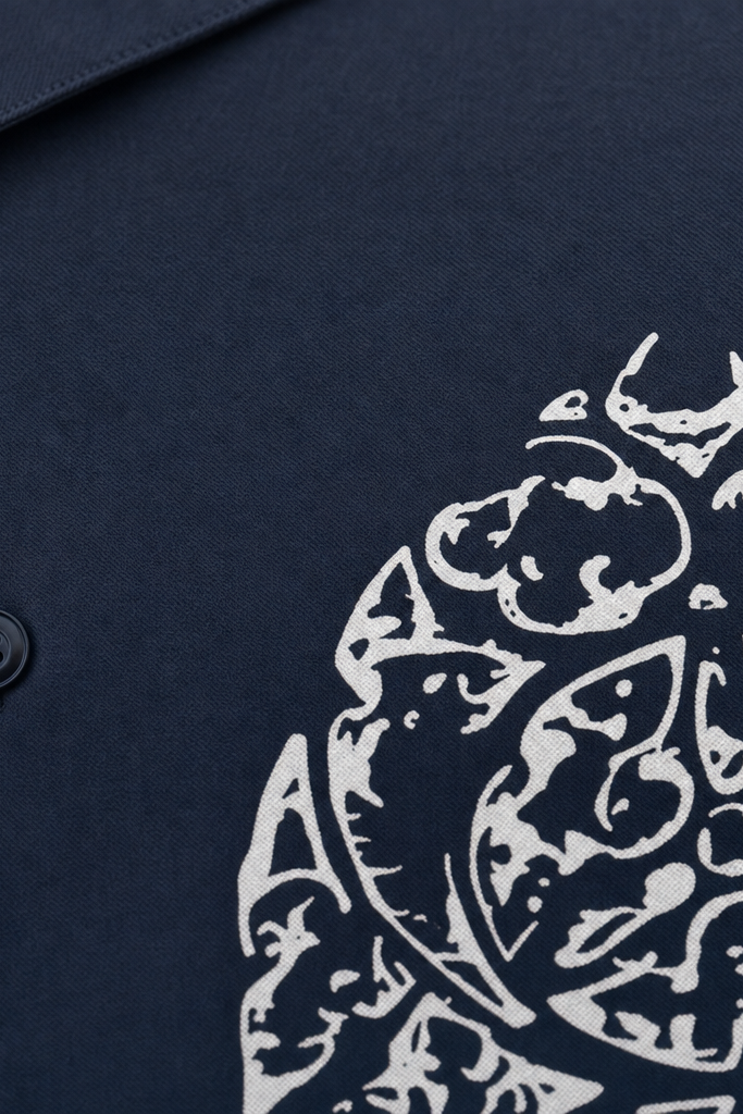 Close-up fabric detail - Void Silent Riot Blue Bowling Shirt