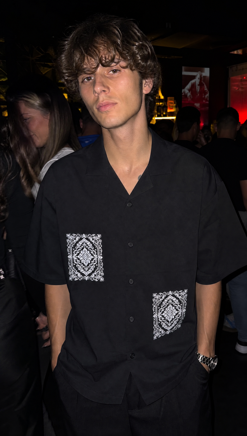 Void Ritual Print Black Bowling Shirt