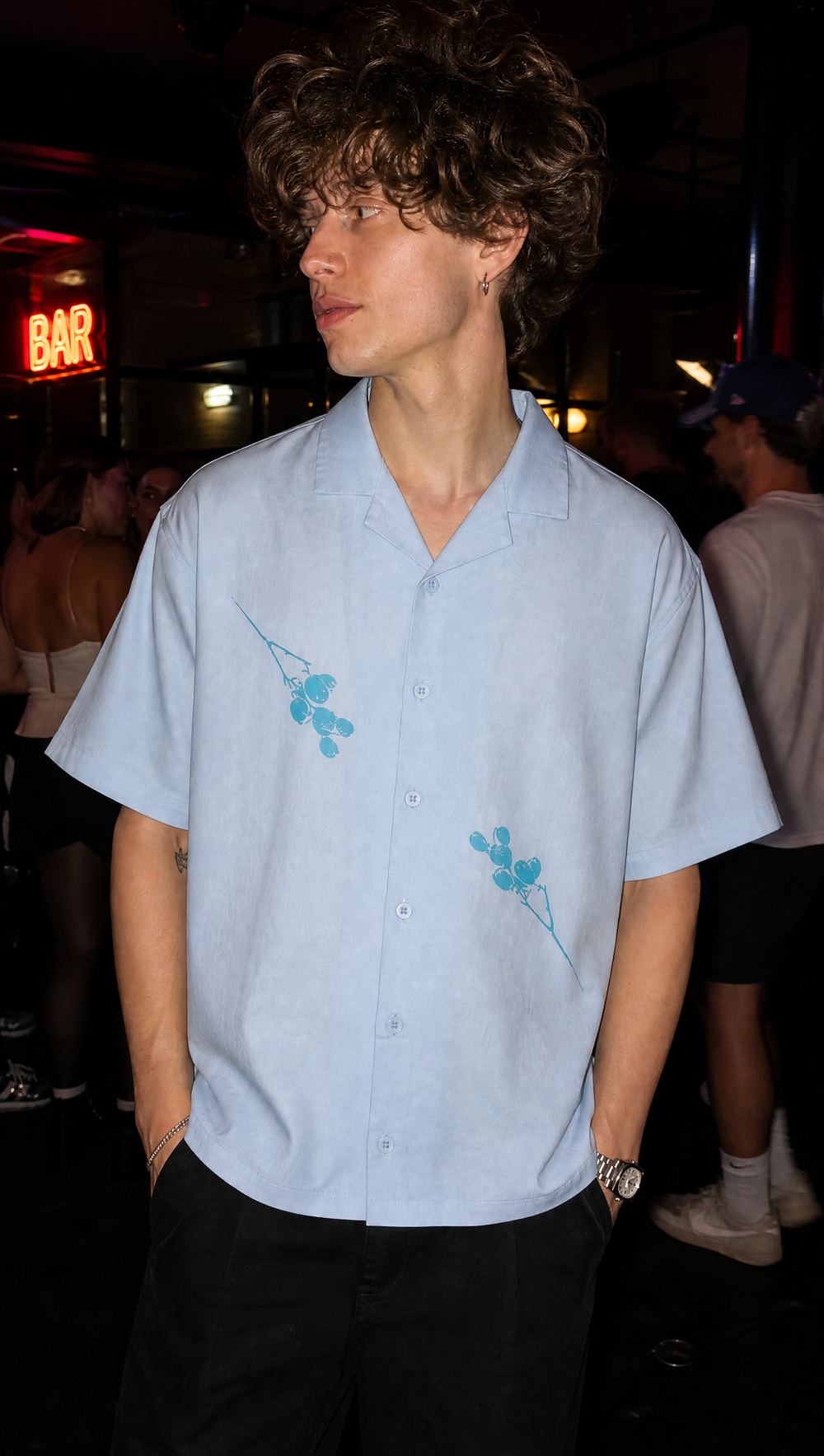 Void Obsidian Wings Ice Blue Bowling Shirt