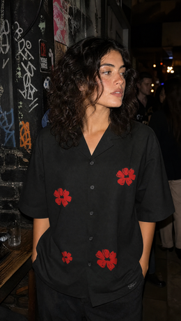 Void Elegy in Red Black Bowling Shirt