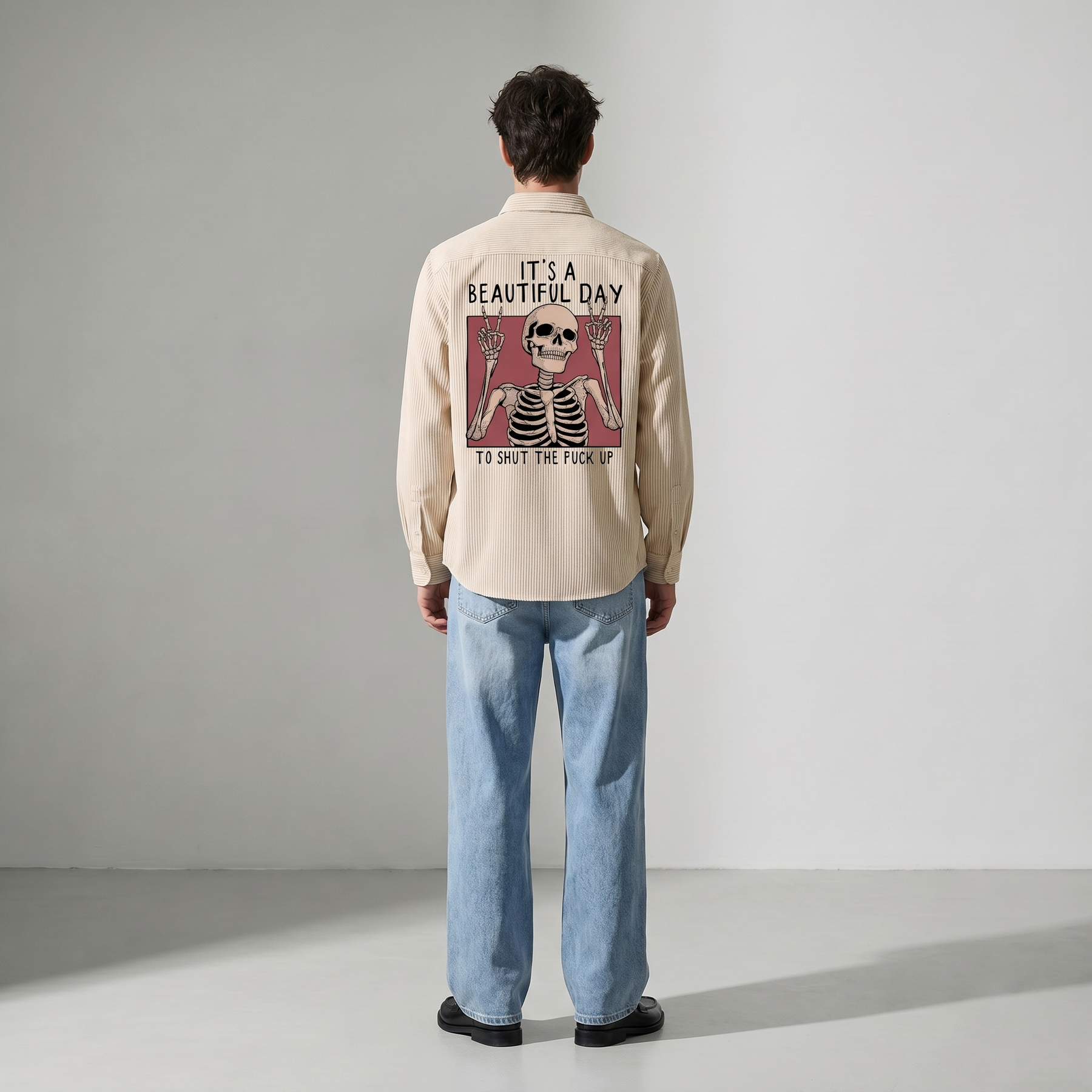 Voyd it's a Beautiful Day Beige Stripe Shirt