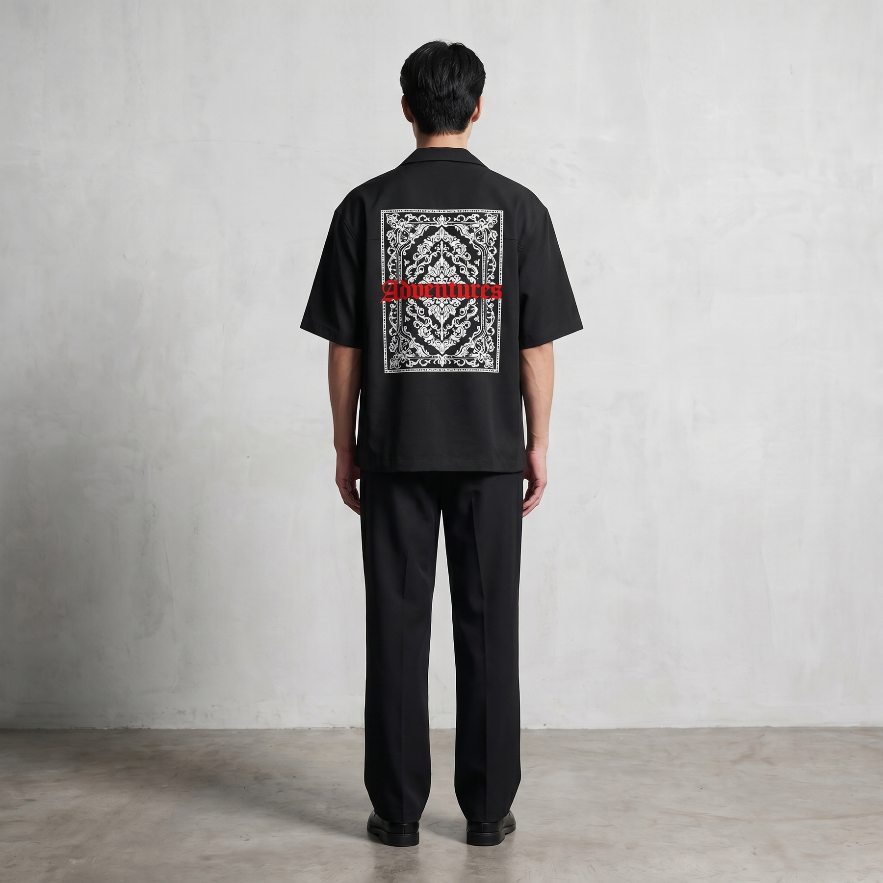 Void Ritual Print Black Bowling Shirt