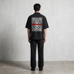 Void Ritual Print Black Bowling Shirt