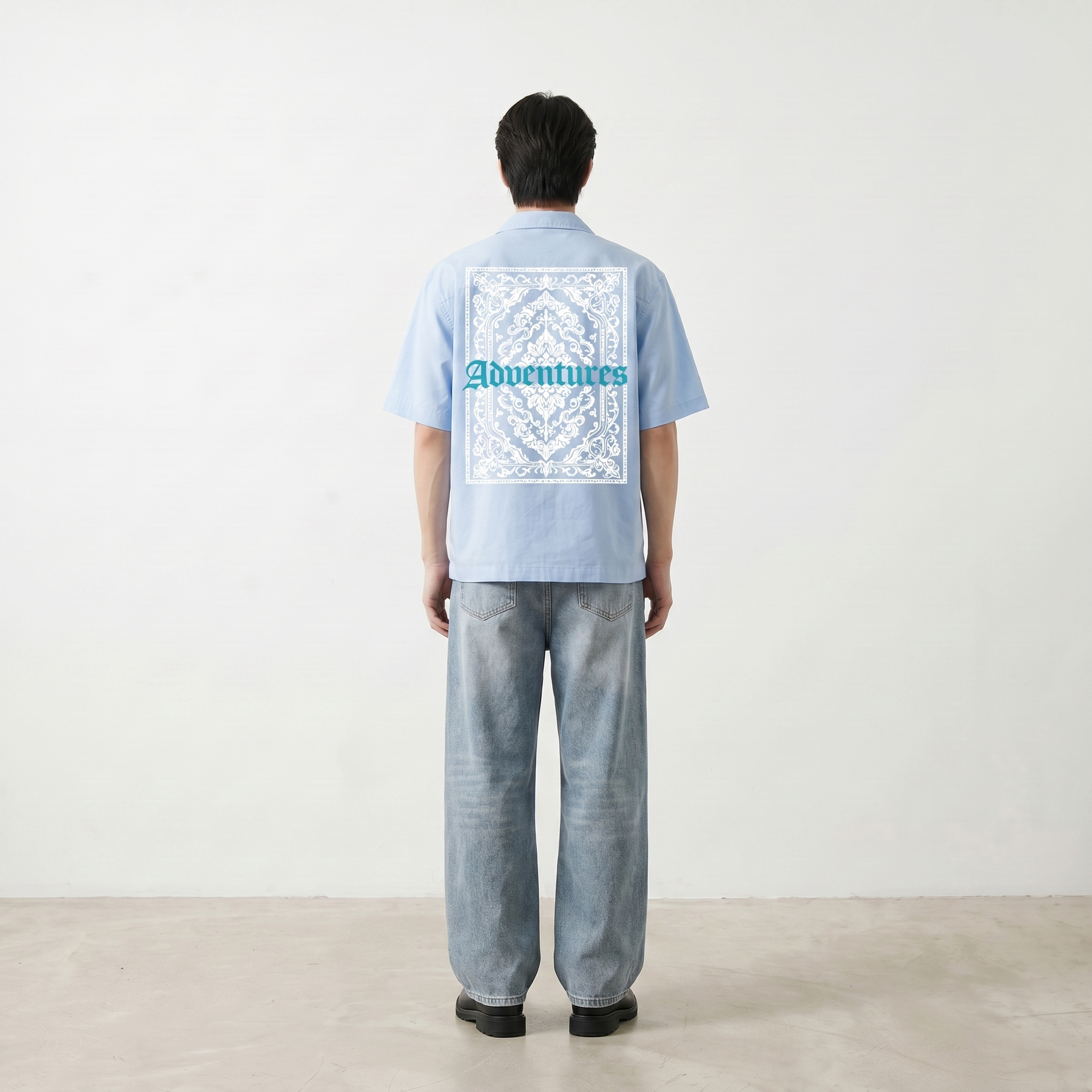 Void Ritual Print Ice Blue Bowling Shirt