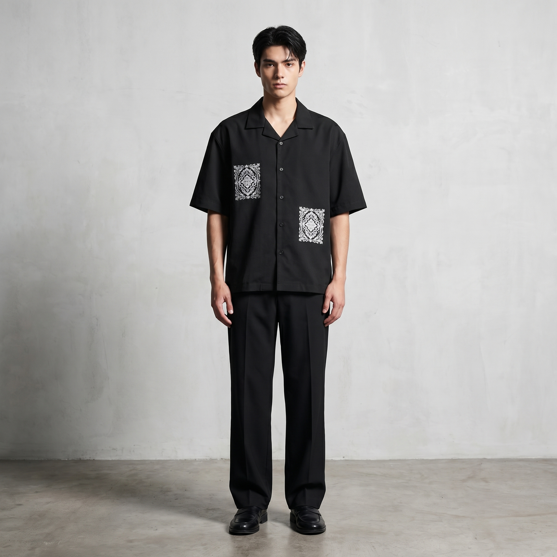 Void Ritual Print Black Bowling Shirt