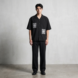 Void Ritual Print Black Bowling Shirt