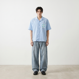 Void Ritual Print Ice Blue Bowling Shirt