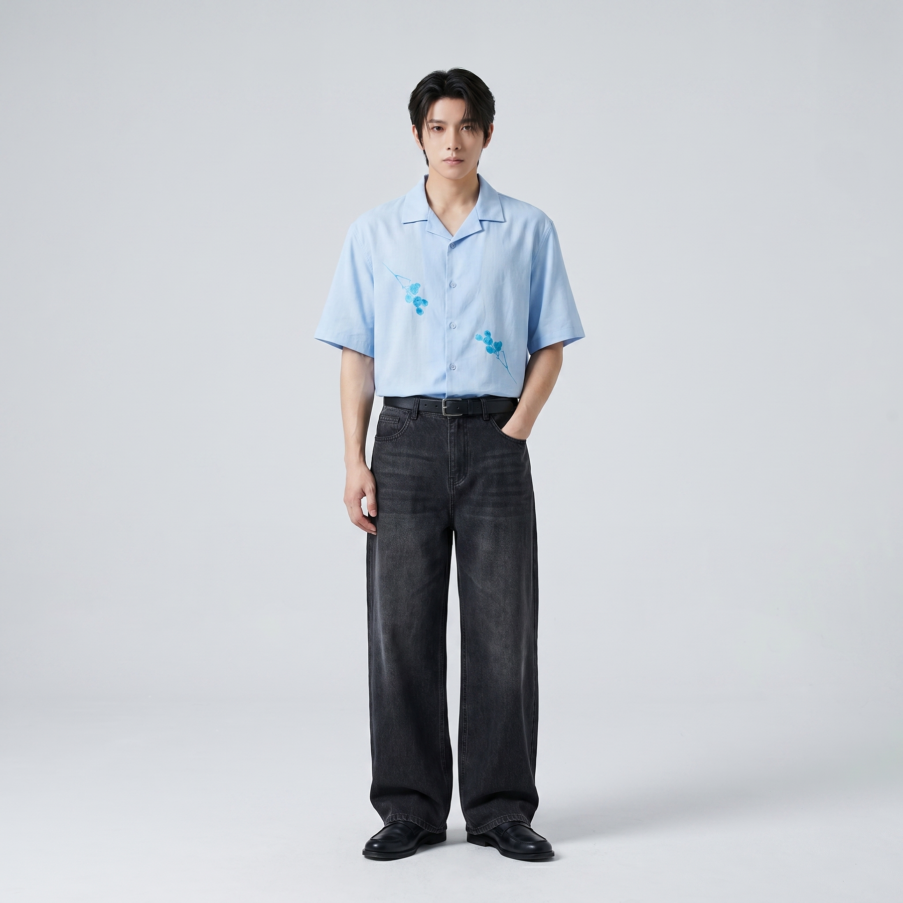 Void Obsidian Wings Ice Blue Bowling Shirt