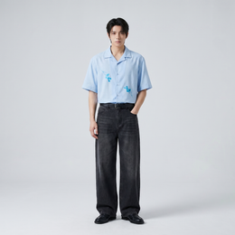 Void Obsidian Wings Ice Blue Bowling Shirt