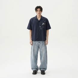 Void Bloom Club Blue Bowling Shirt