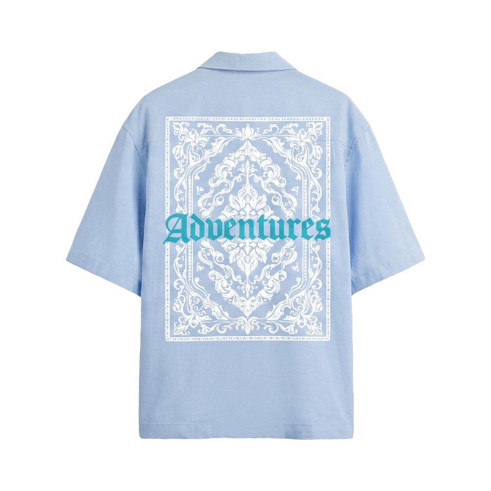 Void Ritual Print Ice Blue Bowling Shirt