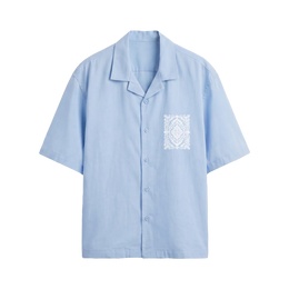 Void Ritual Print Ice Blue Bowling Shirt