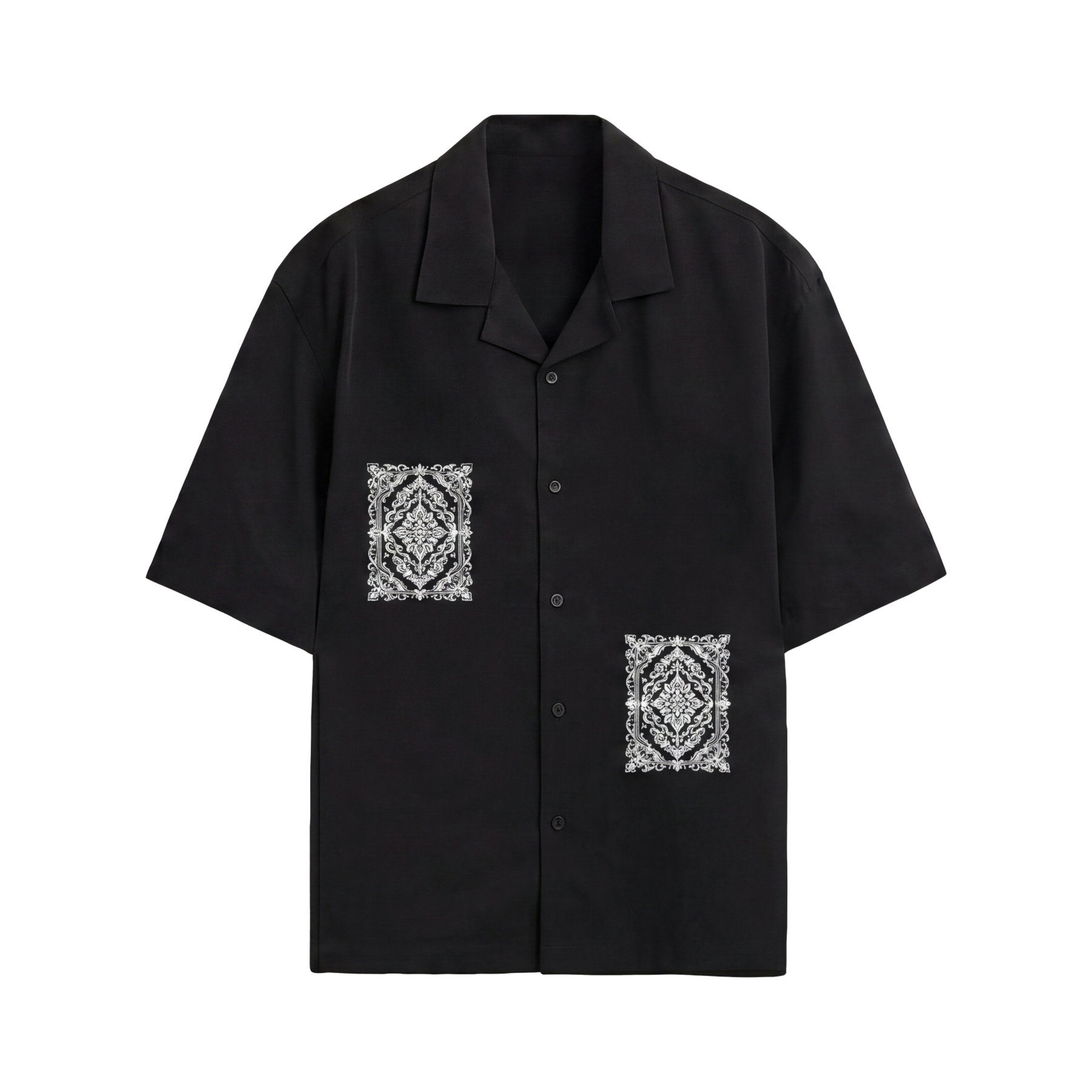 Void Ritual Print Black Bowling Shirt